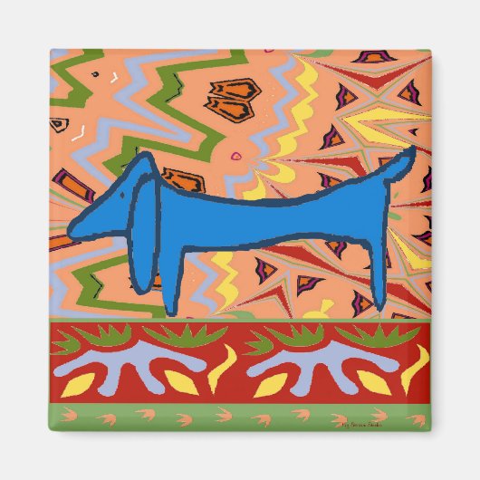 De bekende Blue Dachshund op Abstract Magneet (Voorkant)