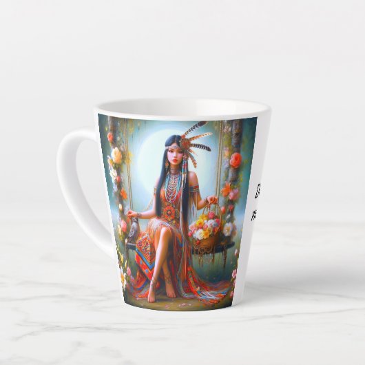 De beker van genegenheid: nippen, glimlachen, herh latte mok (Linkerhoek)