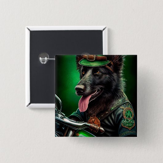 De Belgische Shepherd-fiets St. Patrick's Day Vierkante Button 5,1 Cm (Voorkant /achterkant)