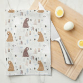 De Beren van de klap in het Patroon van Bossen Theedoek (Quarter Fold)