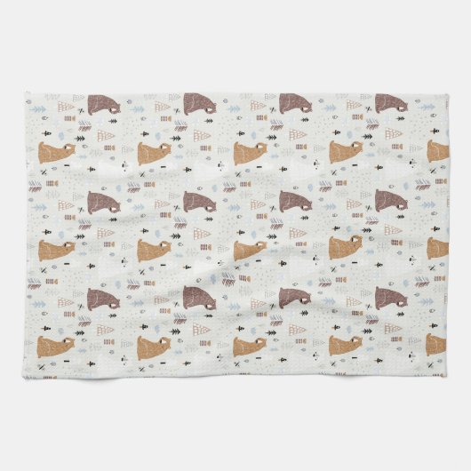 De Beren van de klap in het Patroon van Bossen Theedoek (Horizontaal)