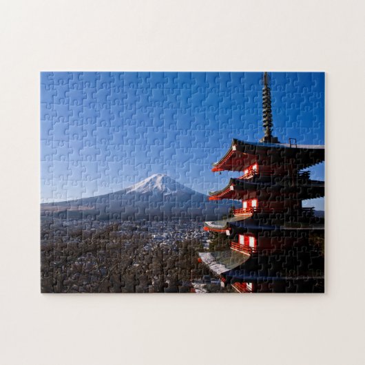 De berg Fuji en de rode pagode Legpuzzel (Horizontaal)
