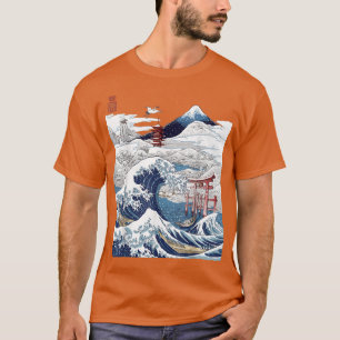 De berg Fuji The Great Wave Japanse Tsunami Kanaga T-shirt