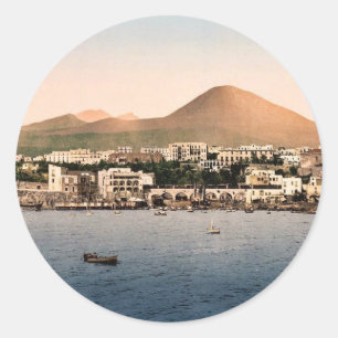 de berg Vesuvius, met Torre de Creco, Napels, Ital Ronde Sticker
