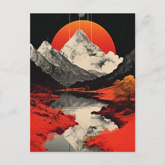 De bergen, de rivier en de maan briefkaart (Voorkant)