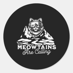 De bergen noemen de snowboards "Funny Cat Mannen" Ronde Sticker
