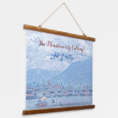 De bergen noemen het Vivid Blue Lake & Boat Hangend Wandkleed (Gebogen)