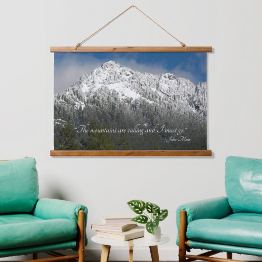 De bergen noemen Quote Snowy Mountain Hangend Wandkleed (Woonkamer)