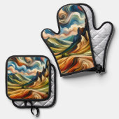 De Bergen   Ovenwant & Pannenlap Set (Voorkant / Achterkant)