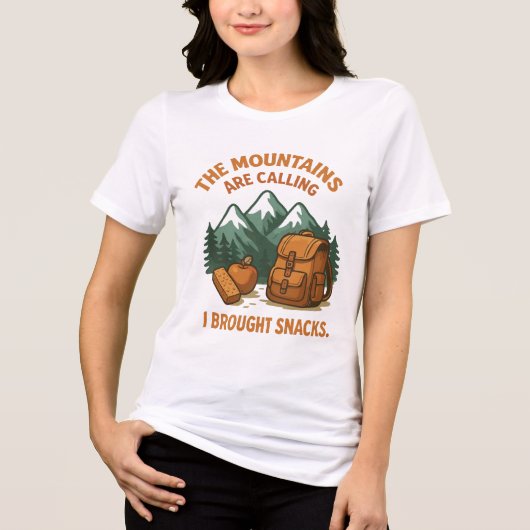 De bergen roepen, ik heb snacks meegenomen Wandele Tri-Blend Shirt (Voorkant)