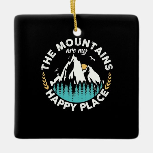 De bergen zijn mijn gelukkige plek keramisch ornament (Voorkant)