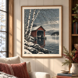 De berkenhouten boothaven kunstprint poster