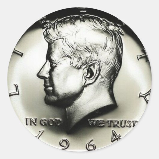 De beroemde 1964 Kennedy Half Dollar Ronde Sticker (Voorkant)