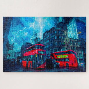 De beroemde Red London Buses. Legpuzzel