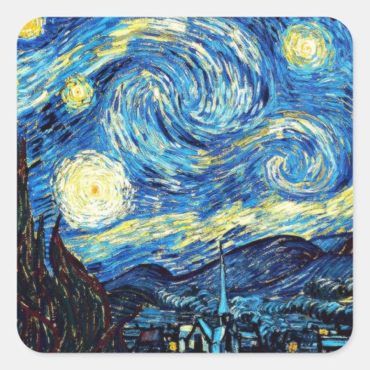 De beroemde schilderij van Van Gogh, Sterrennacht Vierkante Sticker (Voorkant)
