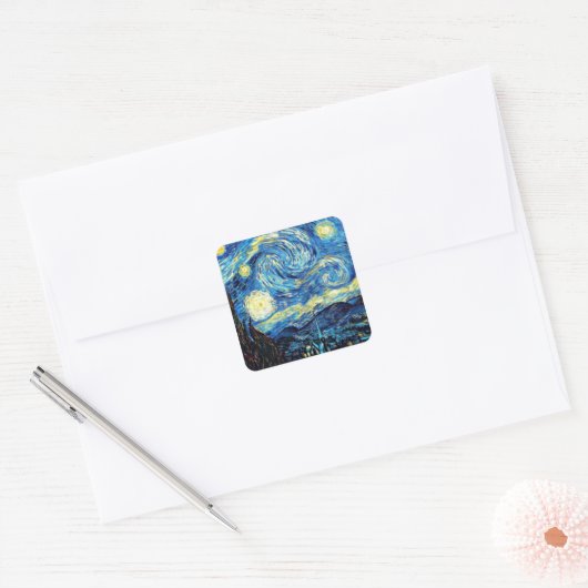 De beroemde schilderij van Van Gogh, Sterrennacht Vierkante Sticker (Envelop)