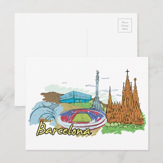 De beroemde stad Barcelona Briefkaart (Voorkant / Achterkant)