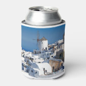 De beroemde windmolens in Oia of Santorini, Grieke Blikjeskoeler (Blikje Voorkant)