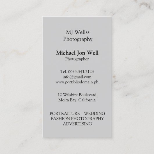 De Beroeps van de fotograaf Visitekaartje (Achterkant)