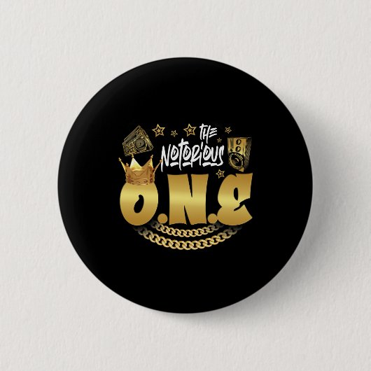 De beruchte one old school hiphop grappig 1e BIR Ronde Button 5,7 Cm (Voorkant)