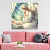 De beschermengel bidt bij de wieg van de baby canvas afdruk (Insitu (Woonkamer))