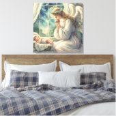 De beschermengel bidt bij de wieg van de baby canvas afdruk (Insitu (Slaapkamer))