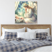 De beschermengel bidt bij de wieg van de baby canvas afdruk (Insitu (Slaapkamer))