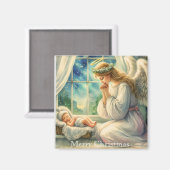 De beschermengel bidt bij de wieg van de baby magneet (Voorkant / Achterkant)