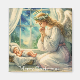 De beschermengel bidt bij de wieg van de baby magneet