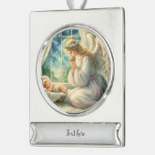 De beschermengel bidt bij de wieg van de baby verzilverd banner ornament (Links)