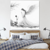 De beschermengel bidt met het kind canvas afdruk (Insitu (Slaapkamer))