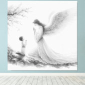 De beschermengel bidt met het kind canvas afdruk (Insitu (Houten vloer))