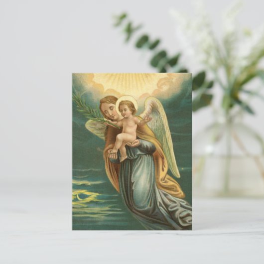 De beschermengel van Kerstmis en Baby Jezus Feestdagenkaart (Staand voorkant)