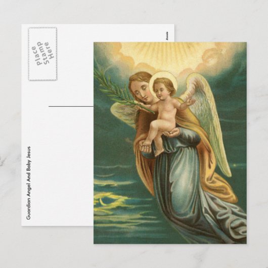 De beschermengel van Kerstmis en Baby Jezus Feestdagenkaart (Voorkant / Achterkant)