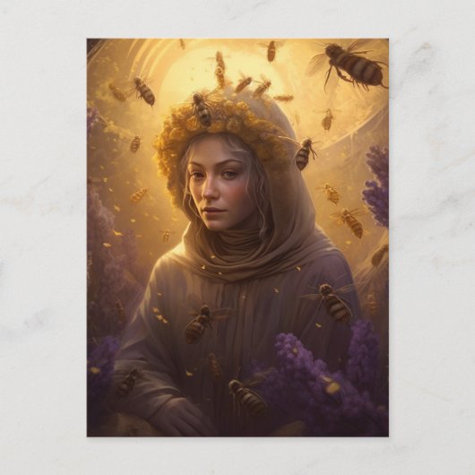 De beschermer van de Honey Bee Blond Woman Briefkaart (Voorkant)