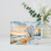 De besneeuwde Havel met Willowtree. Waterverf Briefkaart (Staand voorkant)