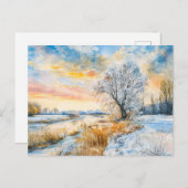 De besneeuwde Havel met Willowtree. Waterverf Briefkaart (Voorkant / Achterkant)