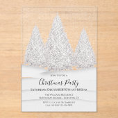 De besneeuwde winterse kerstscène van Silver Tree Acryl Uitnodigingen (Voorkant)