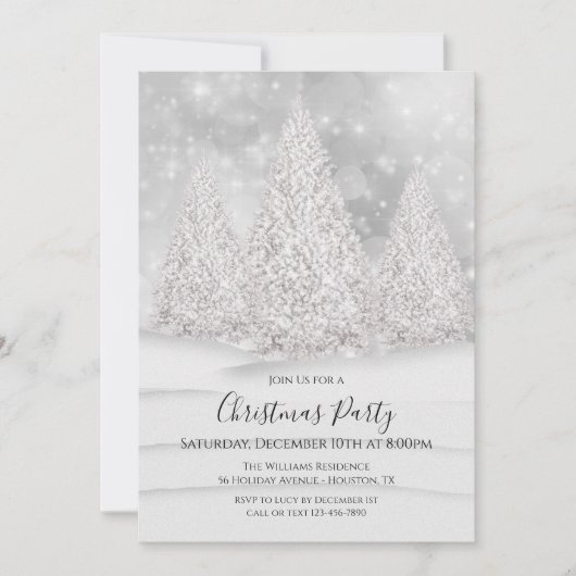 De besneeuwde winterse kerstscène van Silver Tree Kaart (Voorkant)