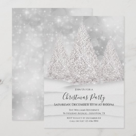 De besneeuwde winterse kerstscène van Silver Tree Kaart (Voorkant / Achterkant)