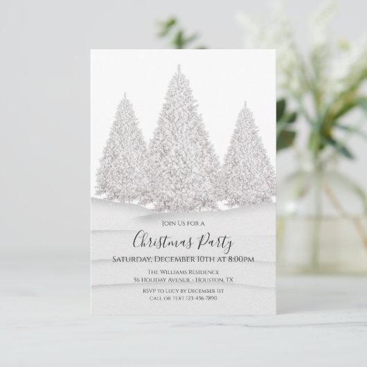 De besneeuwde winterse kerstscène van Silver Tree Kaart (Staand voorkant)