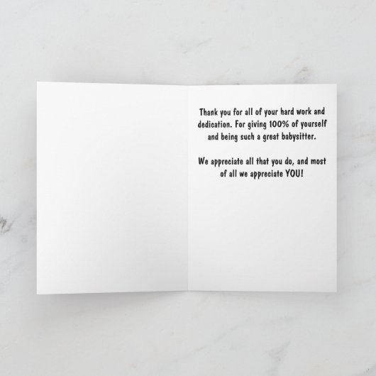 De beste Babysitter ter wereld Bedankkaart (Binnen)
