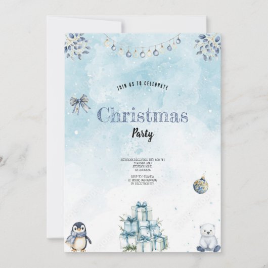 de beste blauwe en witte kerst uitnodiging (Voorkant)