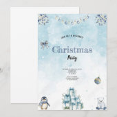de beste blauwe en witte kerst uitnodiging (Voorkant / Achterkant)