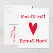 De beste bonusmam ter wereld! | Rode Moederdag Briefkaart (Voorkant / Achterkant)