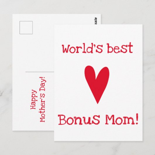 De beste bonusmam ter wereld! | Rode Moederdag Briefkaart (Voorkant / Achterkant)