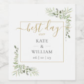 De beste dag ooit, de legante Greenery Foliage Wed Wijn Etiket (Enkel label)