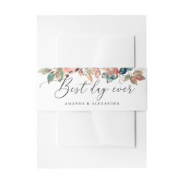 De beste dag ooit. Herfst florale blauwbes bruilof Uitnodigingen Wikkel