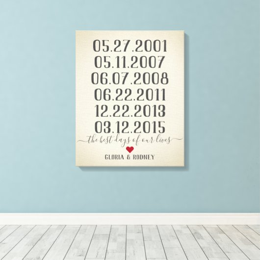 De beste dag van ons leven speciale datums canvas afdruk (Insitu (Houten vloer))