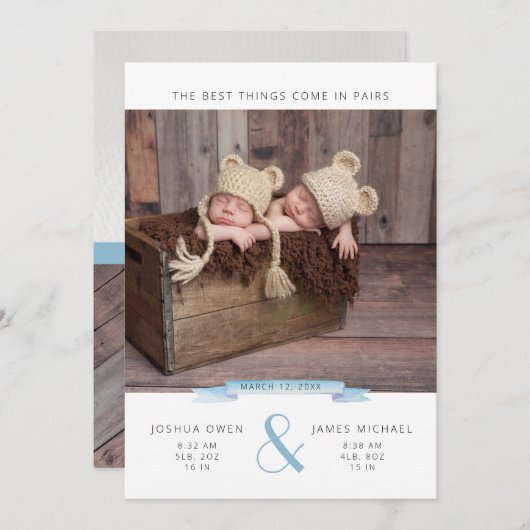 De beste dingen komen in paren | Twins Photo Colla Aankondiging (Voorkant / Achterkant)